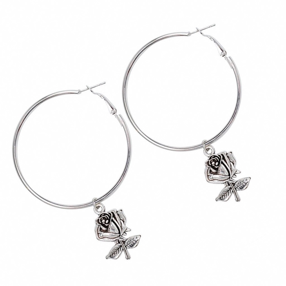 2/$20! Silver Hoops w/Antiqued Rose - Picture 6 of 10